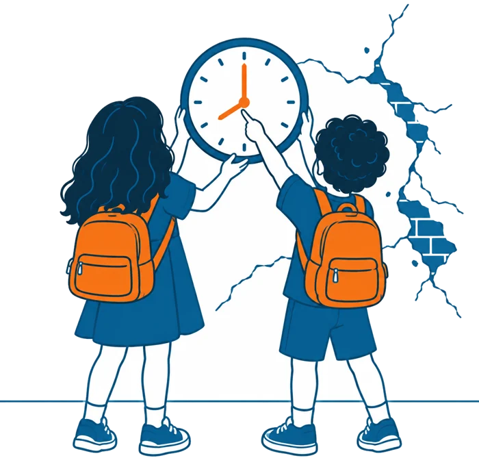 Maylou et Nayou. L'horloge arrêtée, remise à 8 h.
